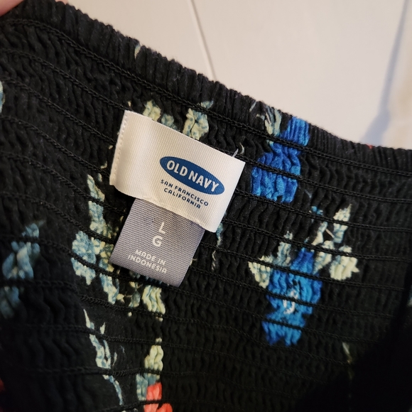 Old Navy Black Floral A-Line Mini Dress Sleeveless Smocked Boho Beach Vacation - Picture 7 of 8